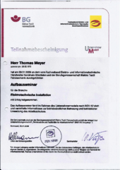 Aufbauseminar für die Branche Elektrotechnische Installation
